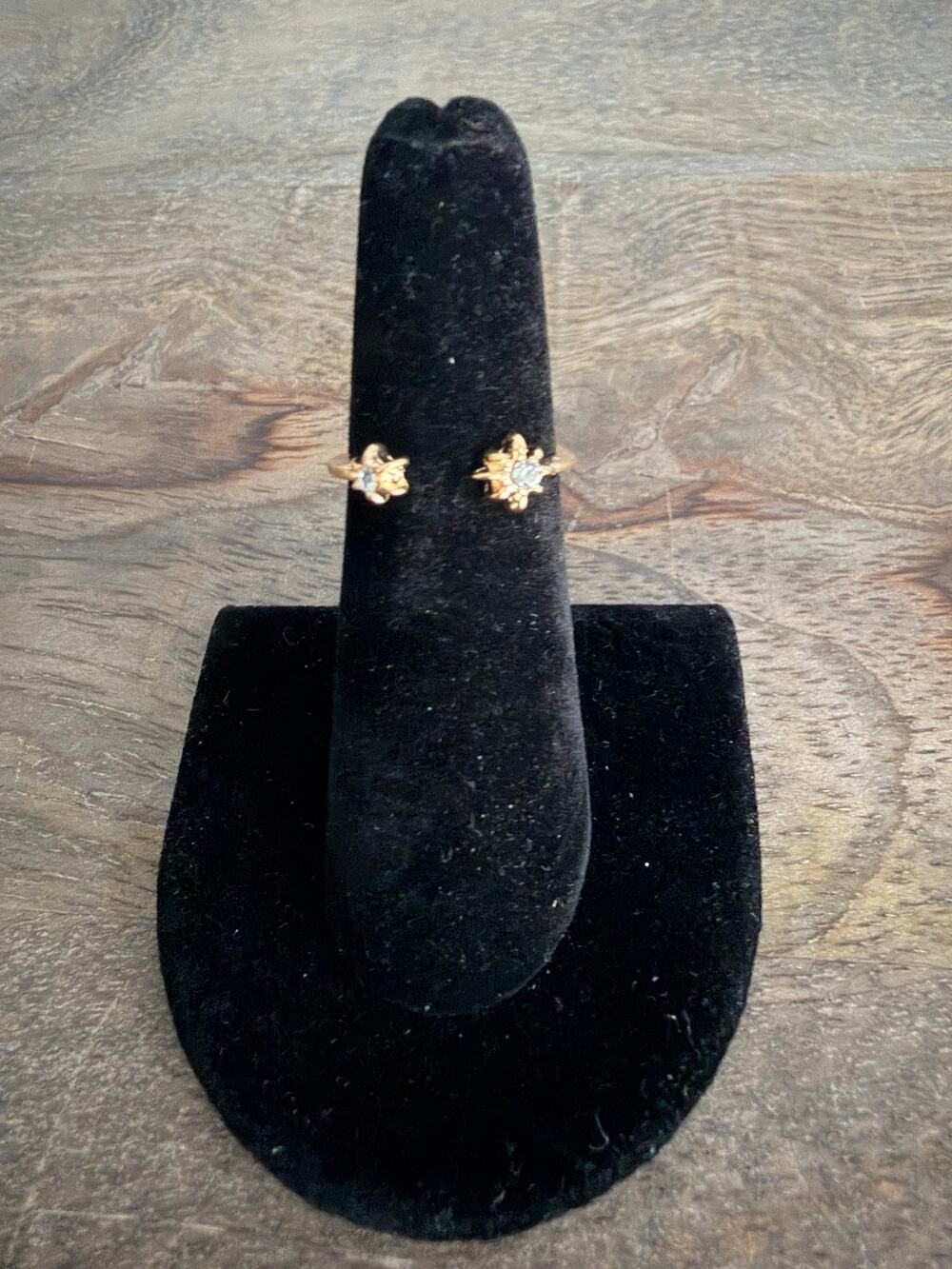 Gold Tone Sunburst Clear Stone Open Ring Size 5